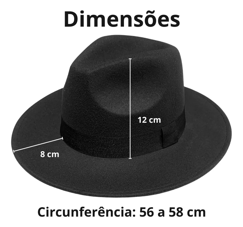 Chapéu Fedora Camurça Feltro Veludo Aba Reta Media Unissex