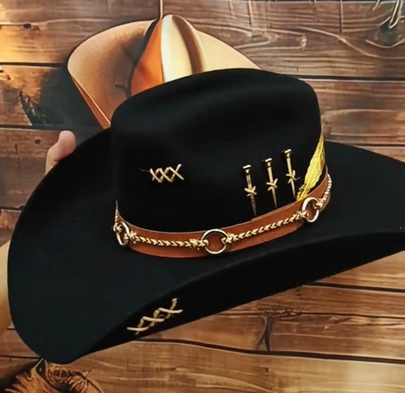 Chapeu 3 Cravos Americano Preto Dourado (exclusivo)