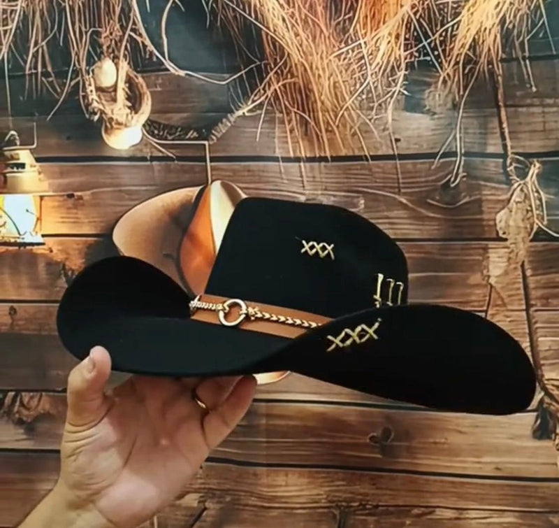 Chapeu 3 Cravos Americano Preto Dourado (exclusivo)