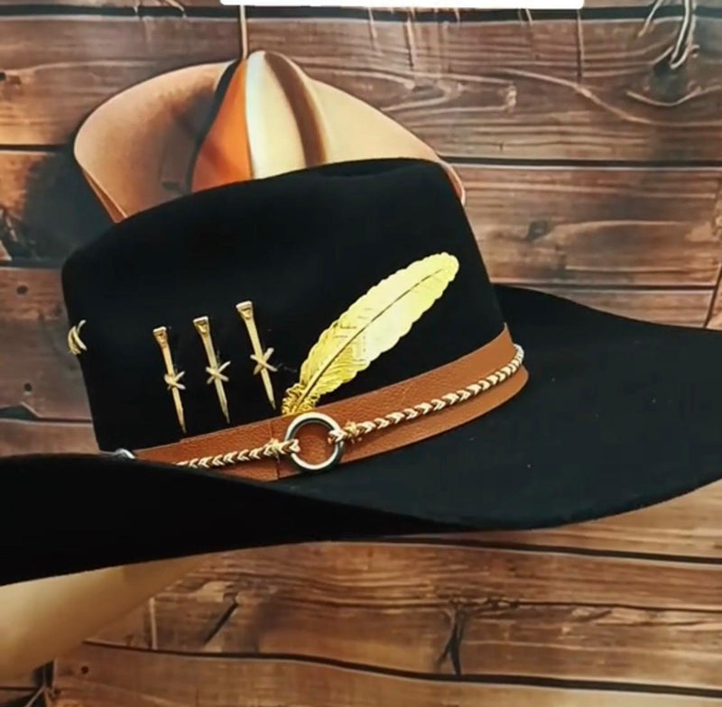 Chapeu 3 Cravos Americano Preto Dourado (exclusivo)